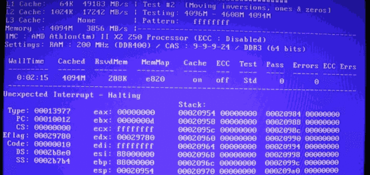 memtest unexpected interrupt halting